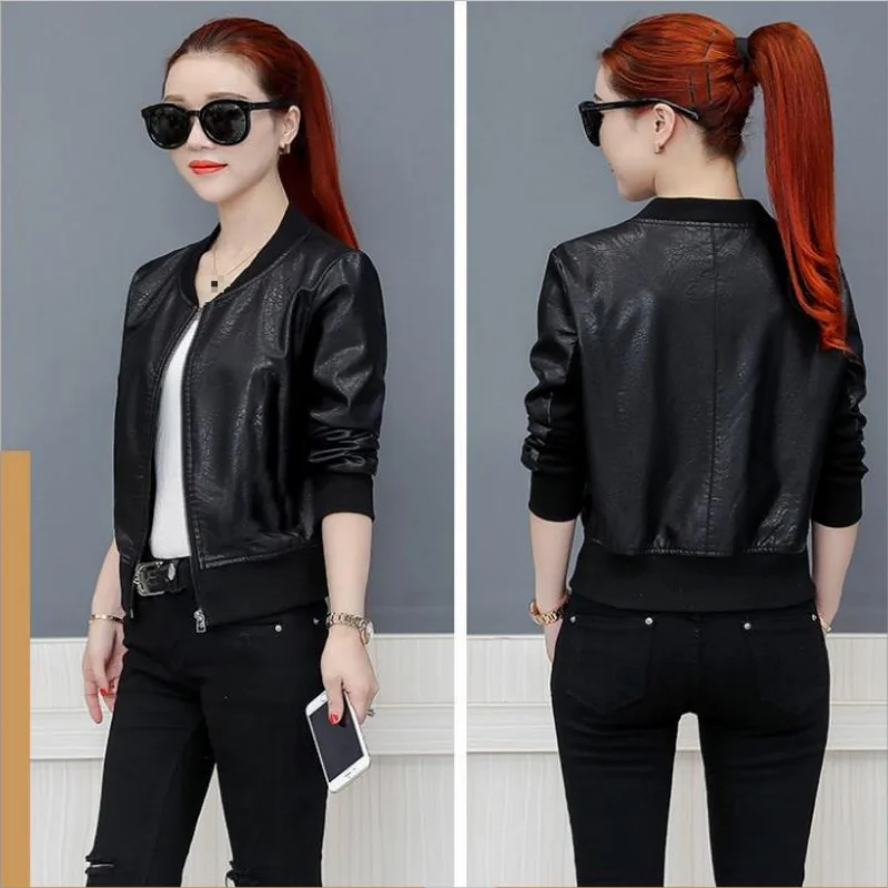 New Women autumn and winter Faux Leather Jacket Female Coat Pu Leather Jacket Office Lady Slim Jacket