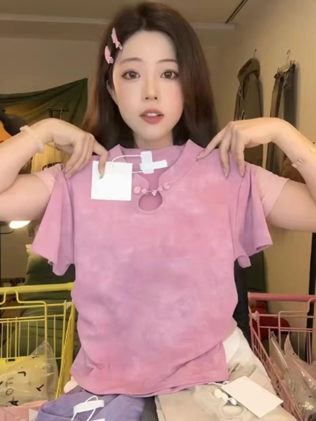 

Новая женская футболка в китайском стиле с коротким рукавом, летняя, приталенная, с эффектом окрашивания, корейская версия, свободный крой, для повседневной носки