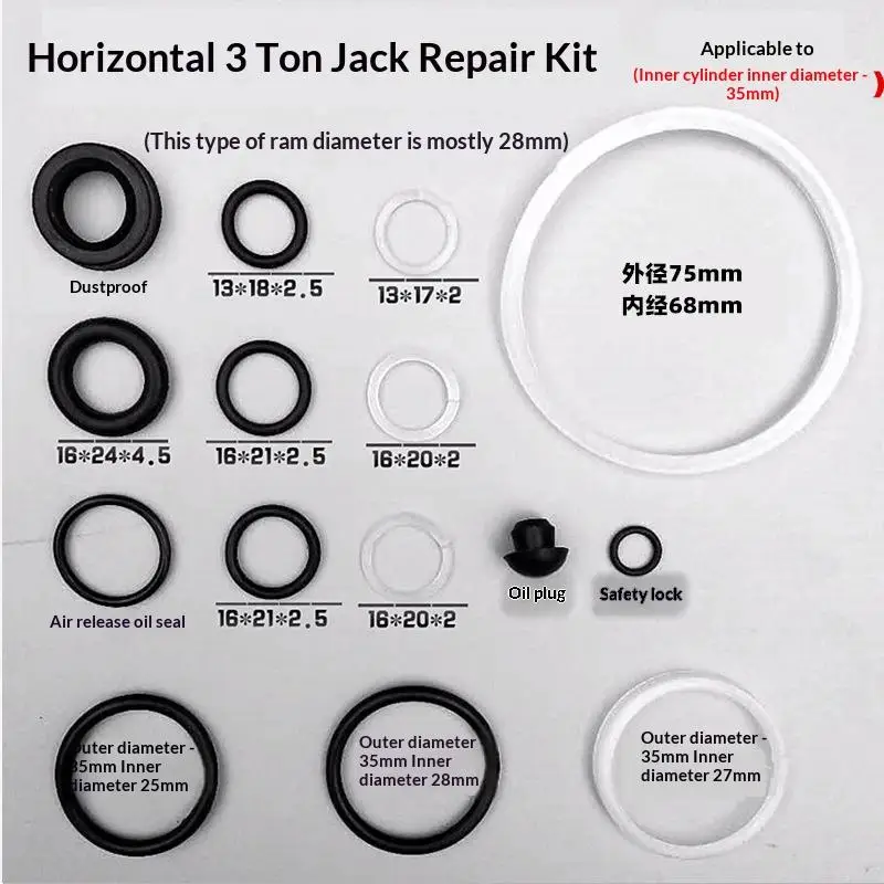 Kit de Vedação para Macaco de Chão, Anel O, Acessórios para Macaco Horizontal, Conjunto Completo, Ferramenta Profissional para Reparo Automotivo, Pequ