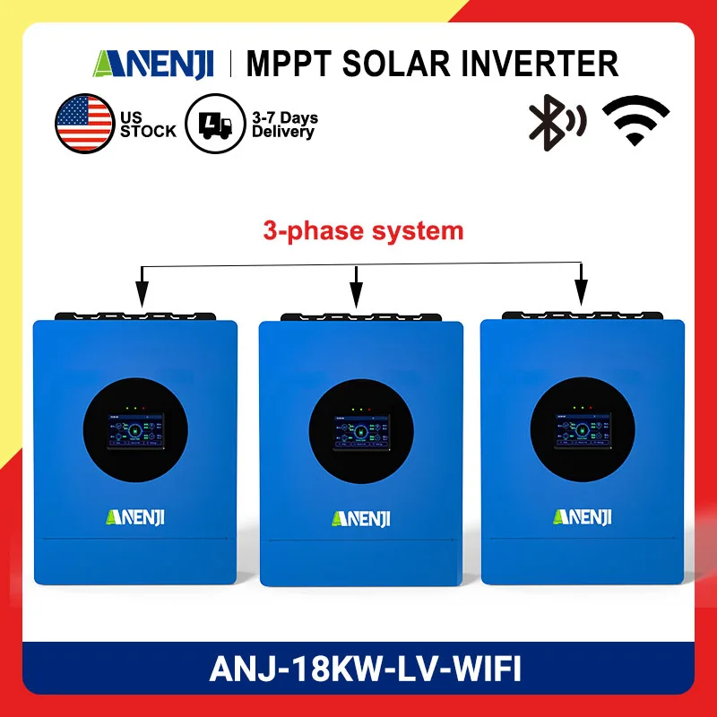 18KW 48V 3-phase off grid inverter 110/120V pure sine wave MPPT solar charging 425VDC hybrid inverter with built-in WiFi Bluetoo