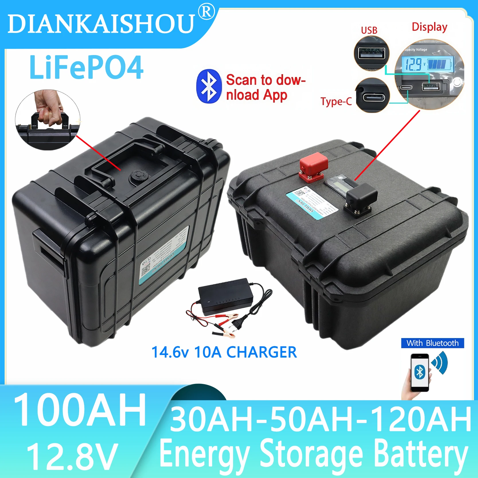 

12.8V 100AH 120AH 150AH LiFePO4 Battery pack Lithium Iron Phosphate Batteries 6000 Cycles inverter With Bluetooth BMS duty-free
