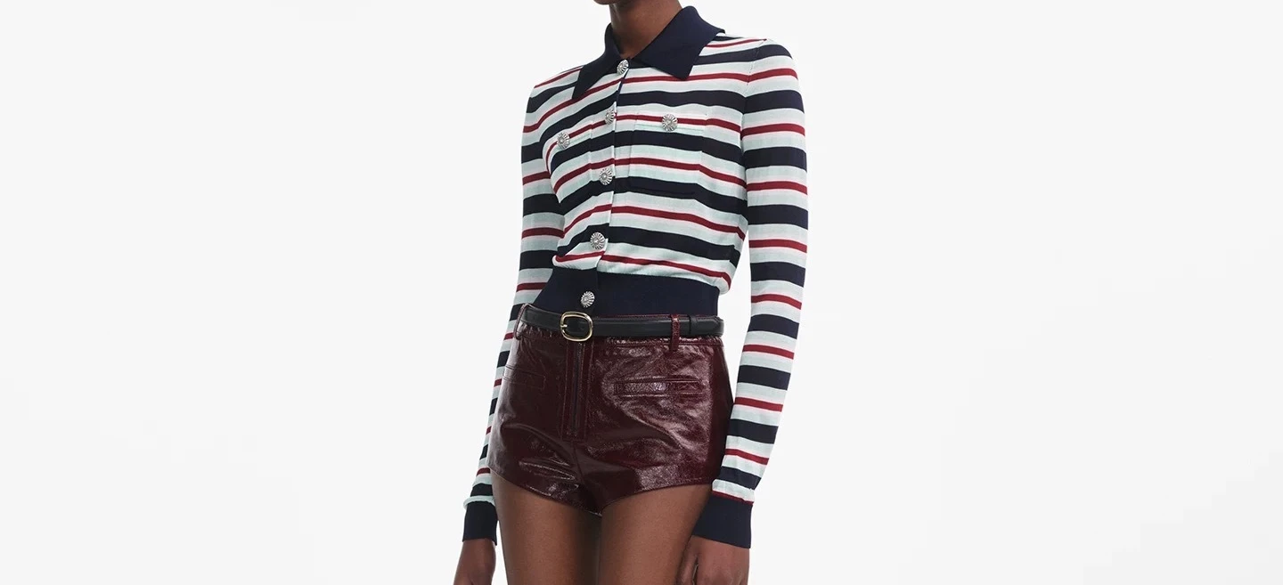 

2025 New High Quality Beautiful White Black Red Striped Print Long Sleeve Cardigan Tops