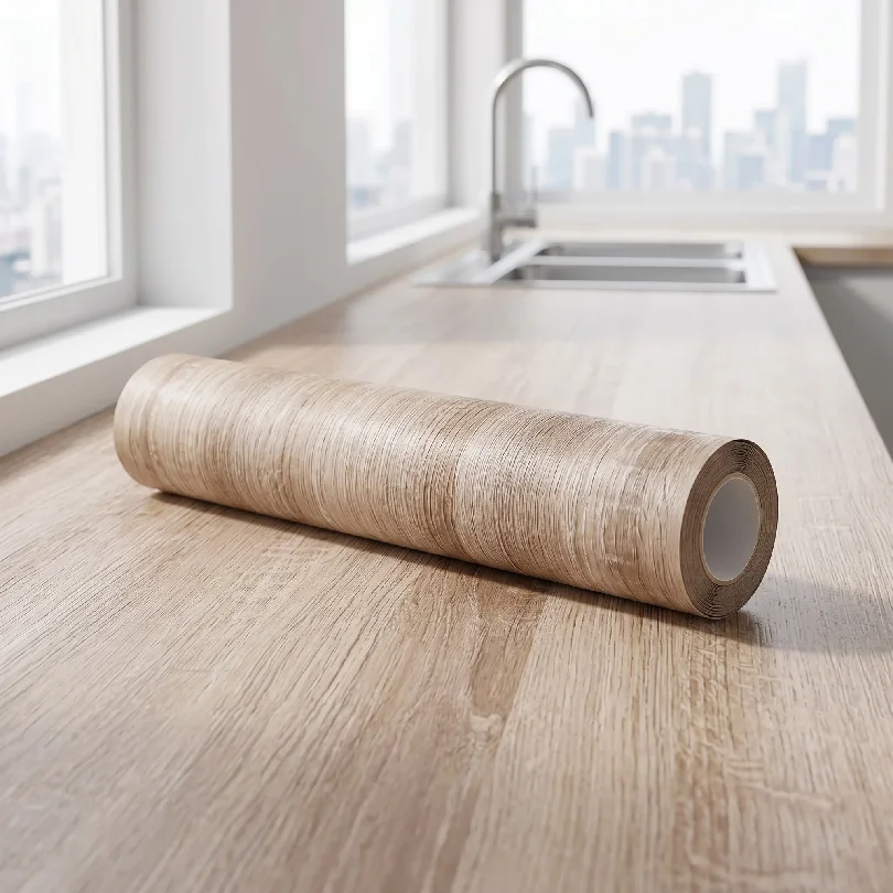 Light Oak Wood Grain Self Adhesive Contact Paper, Waterproof Oil Proof Anti Scratch Vinyl Sticker for Kitchen Countertop Cabinet