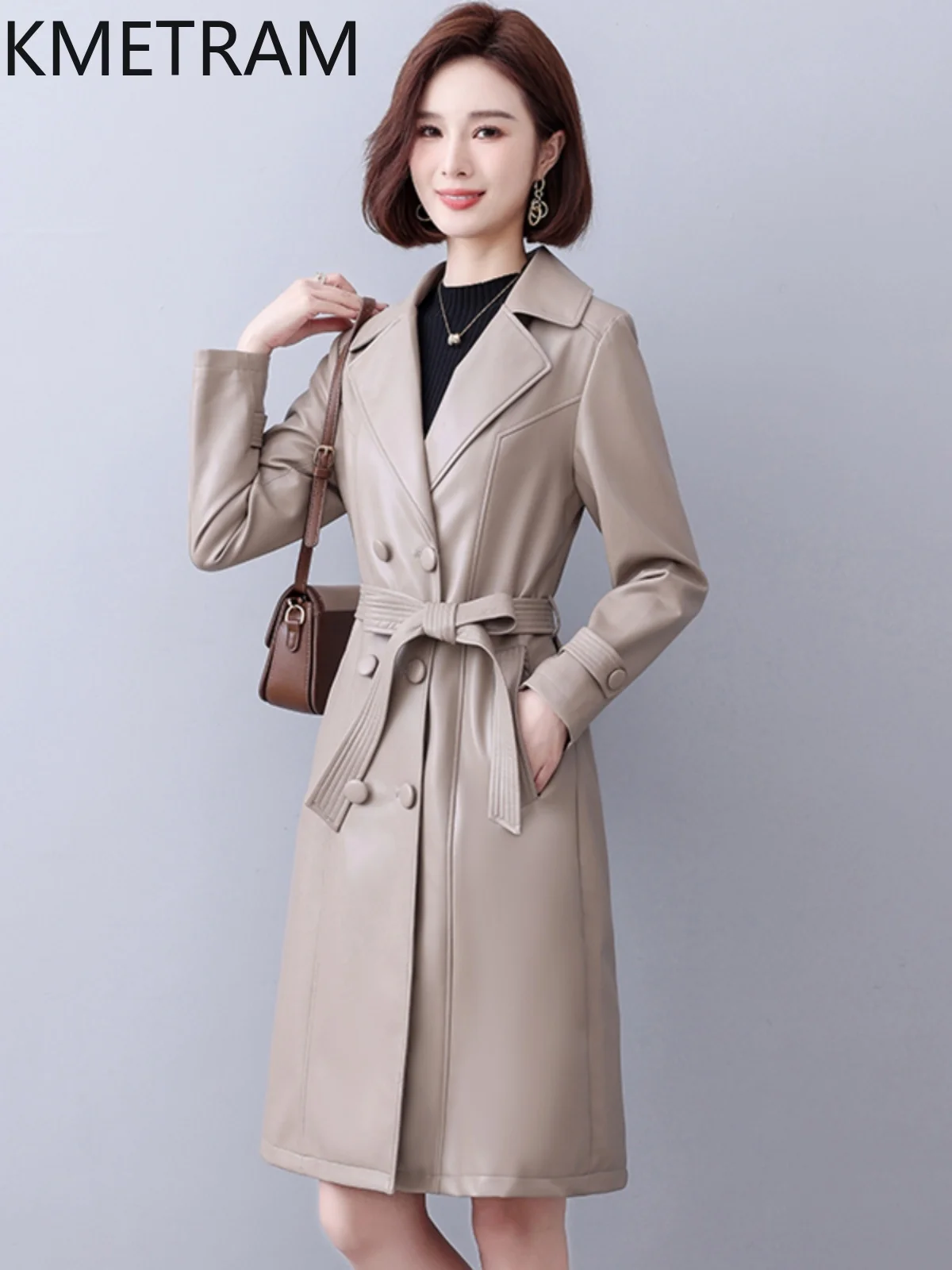 KMETRAM Real Sheepskin Leather Womens Jacket 2024 Spring Autumn Women's Clothing Mid Length Coats Slim Fit Cloak Jaqueta Couro