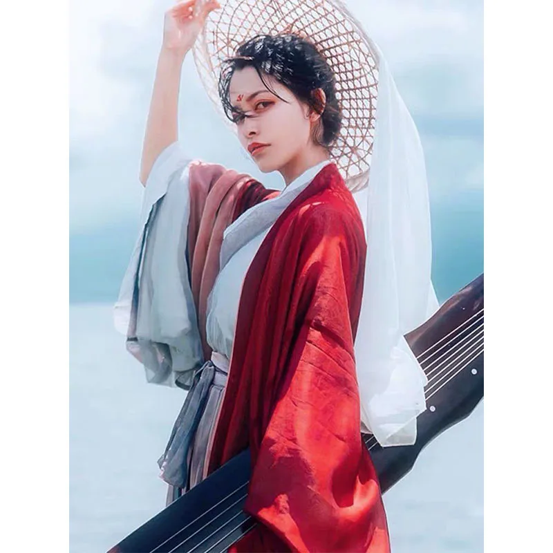 Fairy Elegant Traditional Chinese Hanfu Cosplay Weijin Dynasty Big Sleeve Cape Tops Skirt Set Female Ancient National Costume