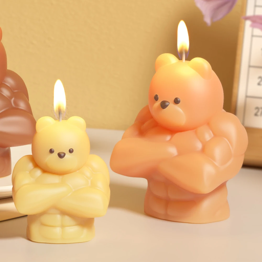 diy 3d cute muscle bear scented candle mold abdominal muscle bear plaster epoxy resin decorative piece silicone molds