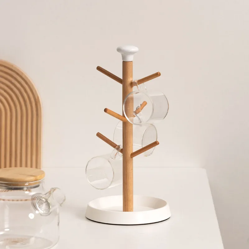 

Creative Wooden Mug Holder Jewelry Hanger Cups Holder Solid Wood Storage Rack Upside-down Draining Rack Wood Shelf
