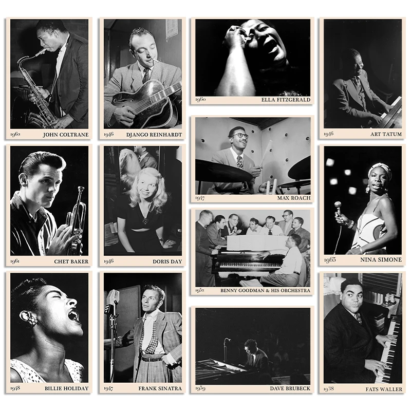Impresiones de pintura de figura de artista de Jazz, póster en lienzo, fotos Vintage de Jazz en blanco y negro, decoración artística de pared, decoración de música de Jazz para Bar en casa