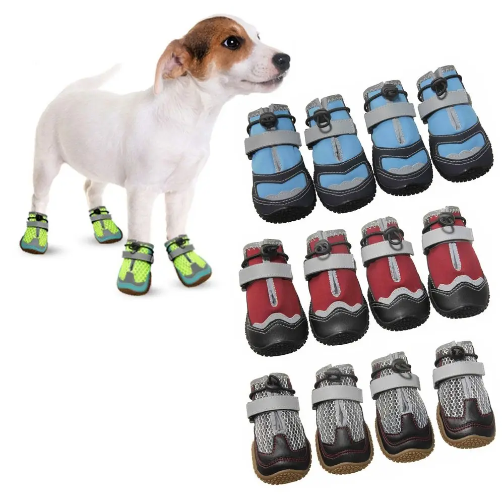 

4Pcs/Set Adjustable Strap Pet Dog Shoes Reflective Comfortable Dog Walking Boots Anti-slip Waterproof Dog Shoes