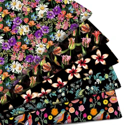 Black Series Blossom Flowers Florals Printed Polyester Pure Cotton Material Patchwork Tissue Sewing Quilting Fabrics Needlework