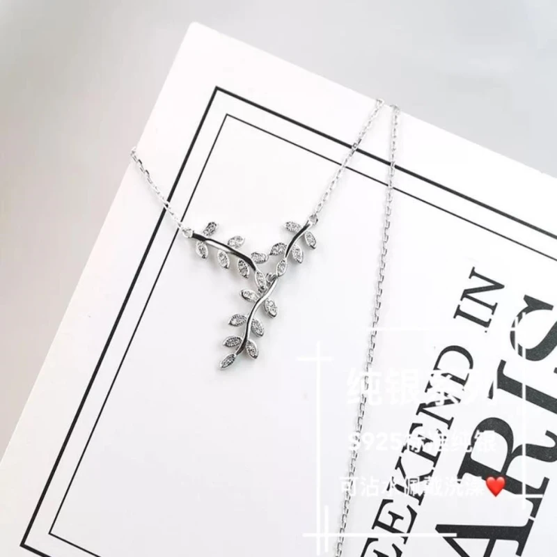 Olive Branch Leaves Clavicle Chain Creative Student Forest 925 Sterling Silver Temperament Female Necklace NE103