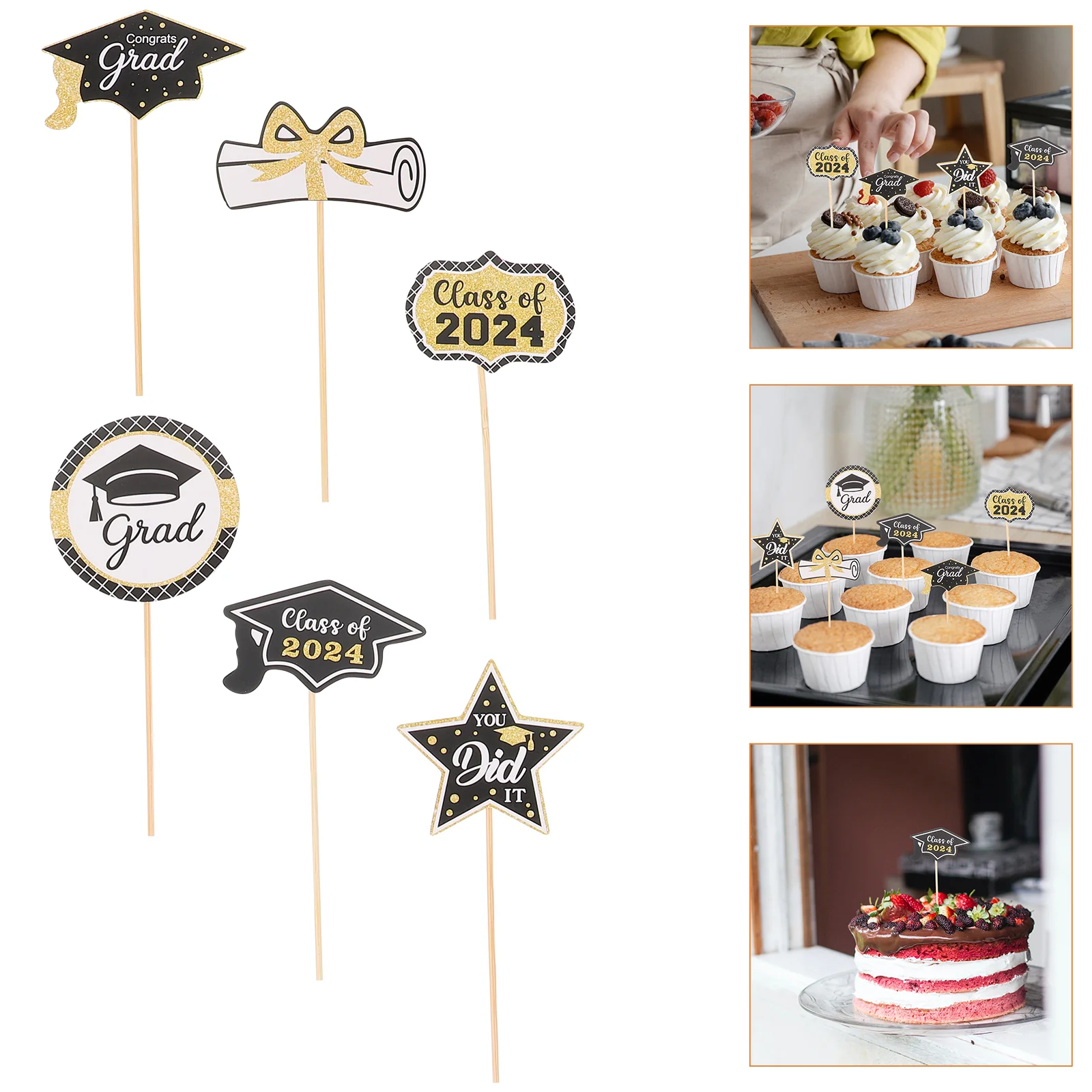 24 Pcs Graduation Season Cake Brand Cakes Cupcake Toppers Birthday Party Decor Supplies Paper Picks for