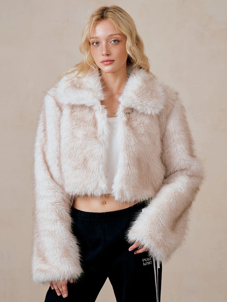 ZADORIN Preppy Style Fluffy Jacket Women Cropped Turn Down Collar Faux Fur Coat Y2K Girls Fur Jacket Winter Clothes Women 2024