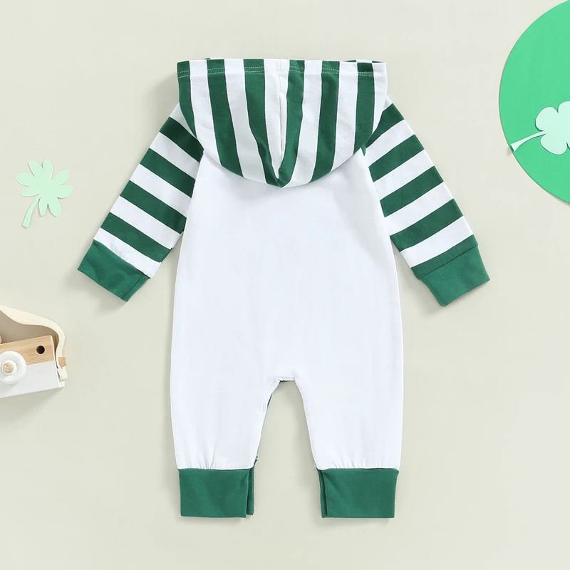 Infant Hooded Bodysuit Cozy Long Sleeve Clover Patterned  for Spring St Patrick s Day Outfit for Newborns