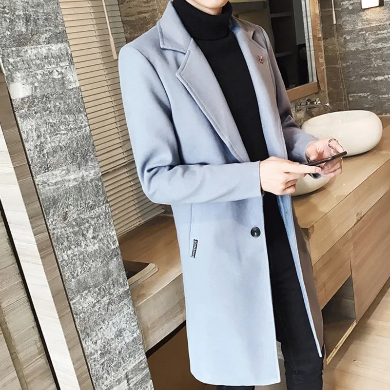 Autumn Winter British  Coat Men's Long  Coat Mens Coat Windbreaker Men Wool Trench Coat Long Thick Warm Jacket Men Red