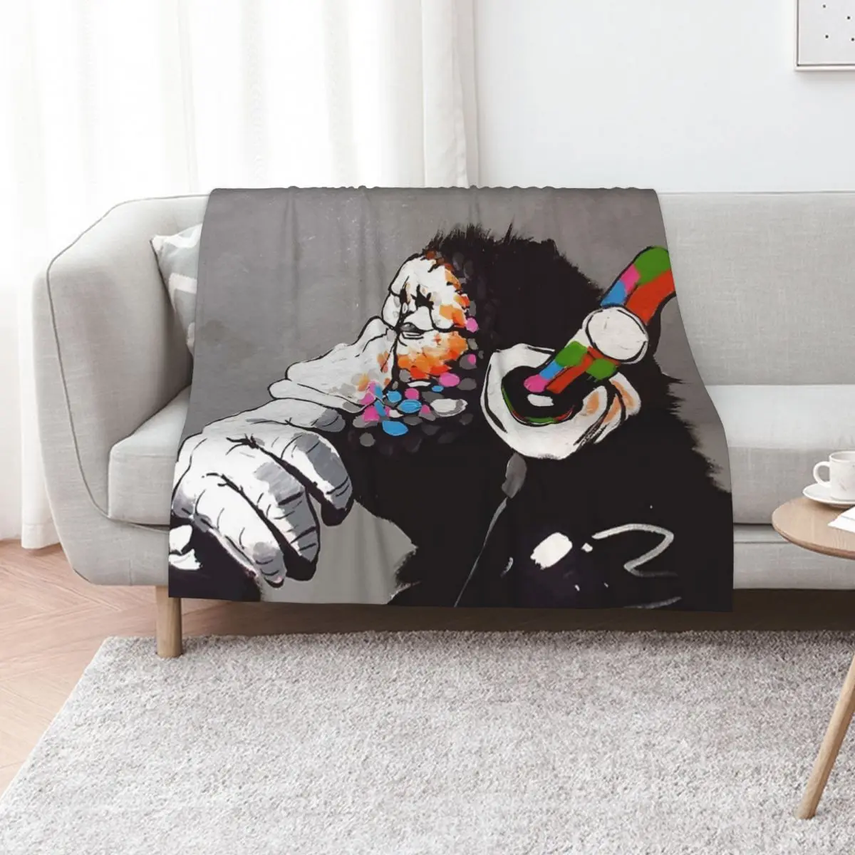 Banksy DJ Monkey Thinker with Headphones Throw Blanket Hair for sofa Luxury Bed Fashionable Personalized Gift Blankets