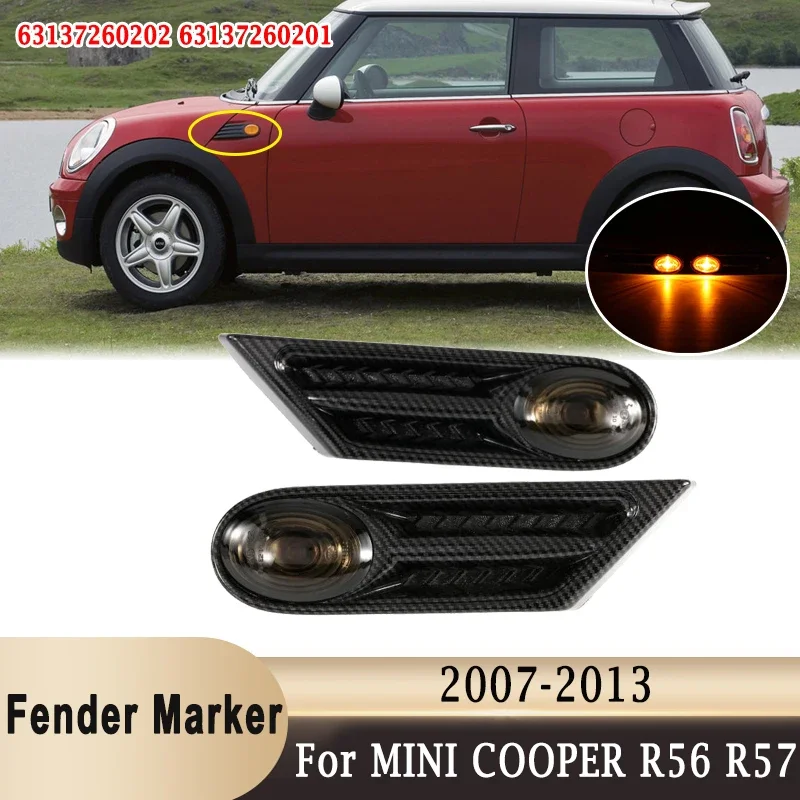 Side Fender Marker Indicator LED Light Carbon Pattern for MINI COOPER S R56 R57 R58 R59 2007-2013 63137260202 63137260201