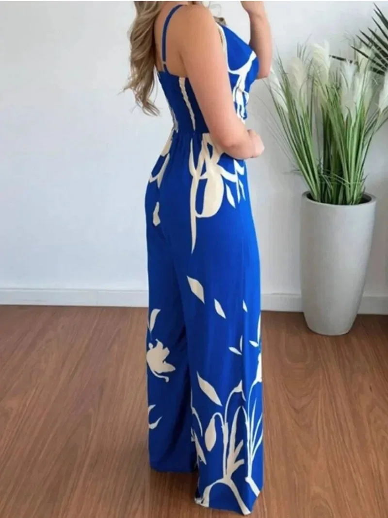 بذلة نسائية طويلة أنيقة بحمالات مع خصر بدون ظهر وواسعة الساق بذلة نسائية أنيقة لقضاء العطلات بقصة ضيقة #5