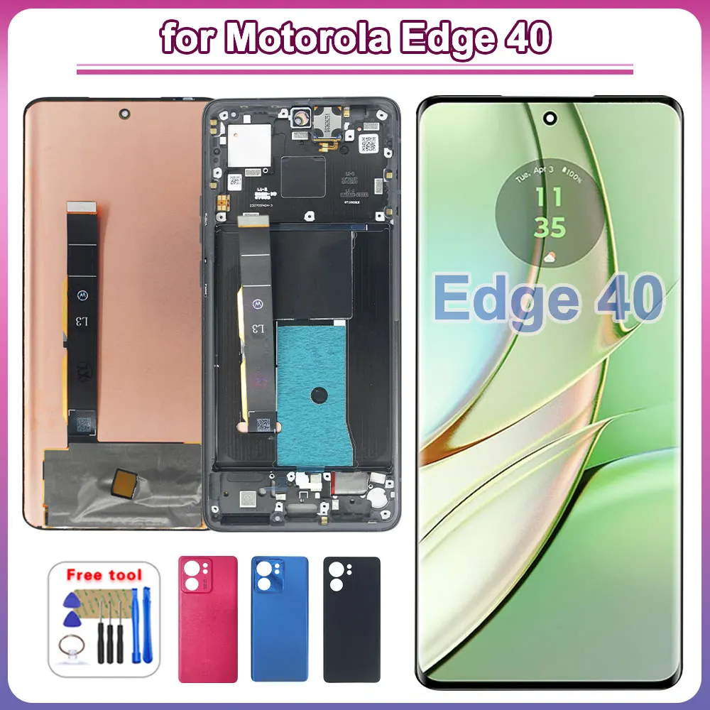 Super AMOLED LCD for Motorola Edge 40 LCD Display Touch Screen Digitizer for Moto Edge 40 XT2303-2 LCD Replacement With Frame