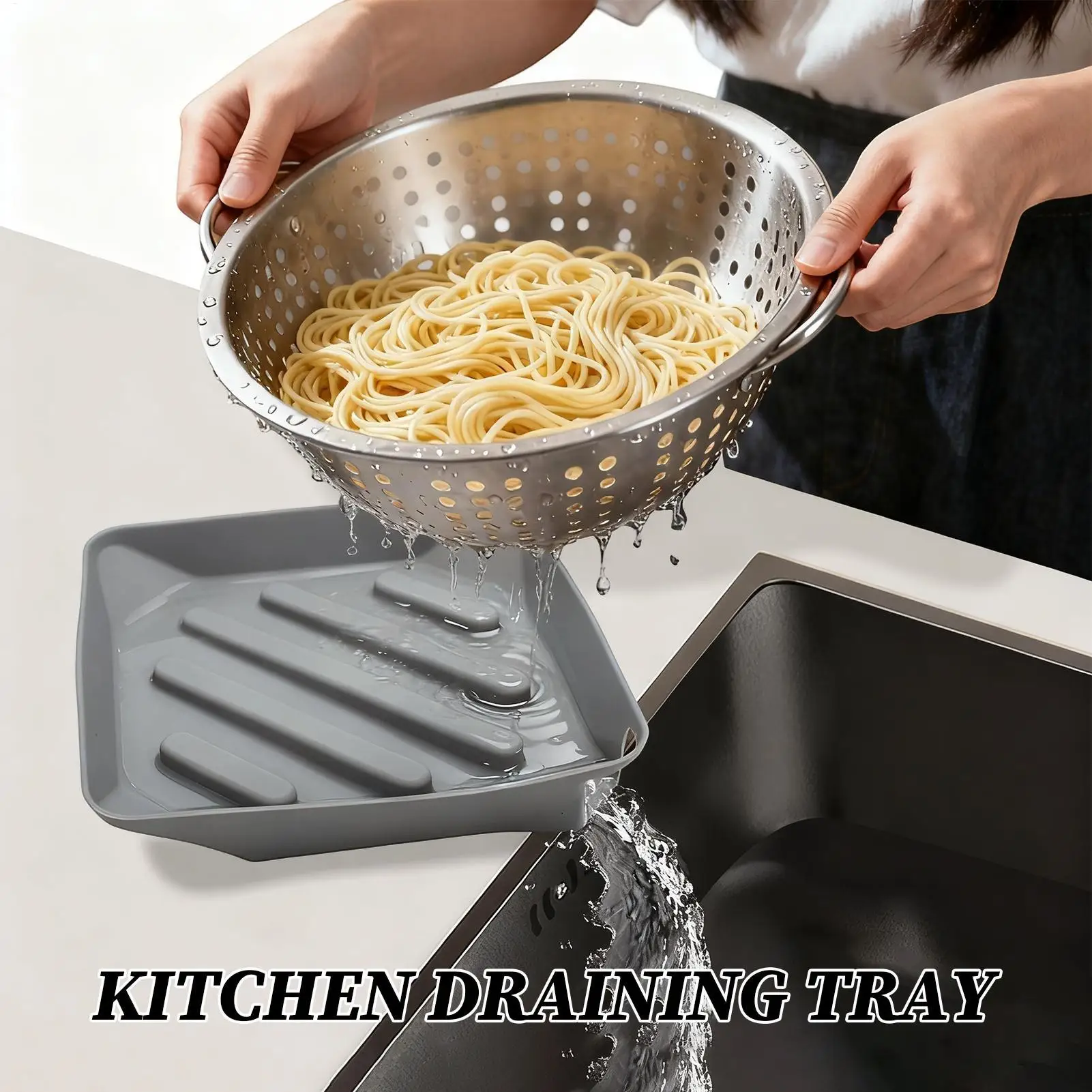 

Drying Mat for Dishes Silicone Sponge Rack Non-Slip Drain Pad with Spout for Counter Bathroom Sink Side Utility Room Apartment