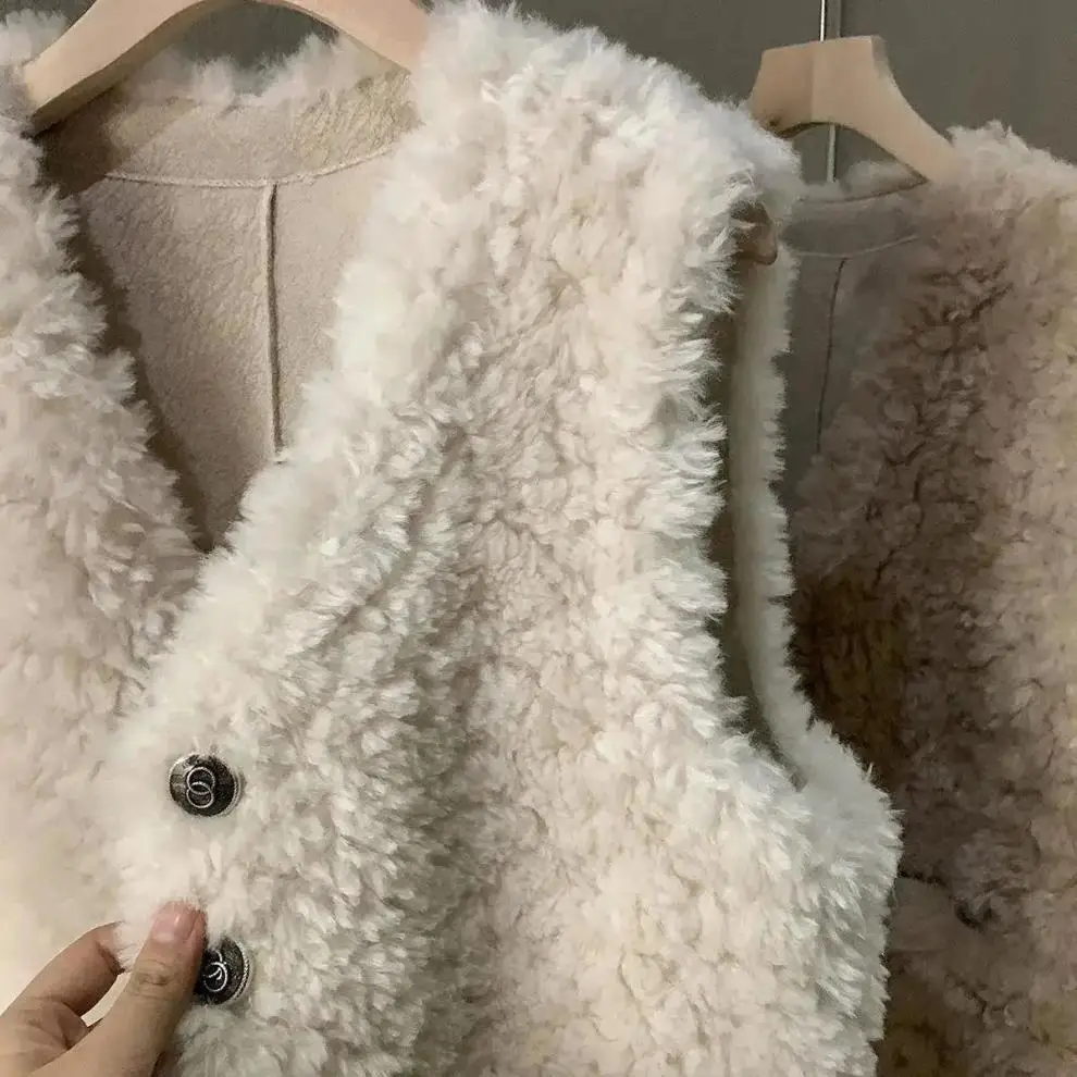 Female Lamb wool Waistcoat Jacket 2026 Spring Autumn New Single Breasted Slim Sleeveless Coat Warm Women's Short Casual Vest Top
