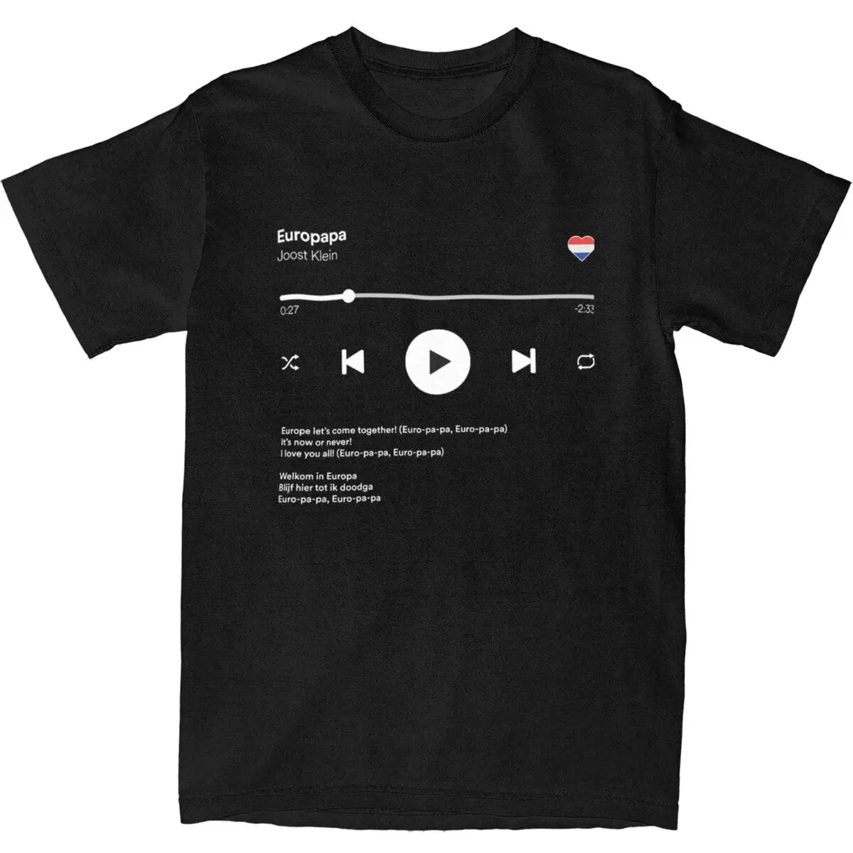 Europapa Joost Klein Eurovisions 2024 T-Shirt Media Player Style T-Shirts Short-Sleeve Tops Pure Cotton Crew Neck Clothing
