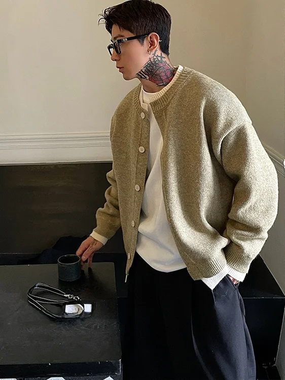 

Мужской вязаный кардиган свободного кроя, повседневная теплая верхняя одежда, имитация двухслойности, в стиле Old Money, осенне-зимняя модная верхняя одежда