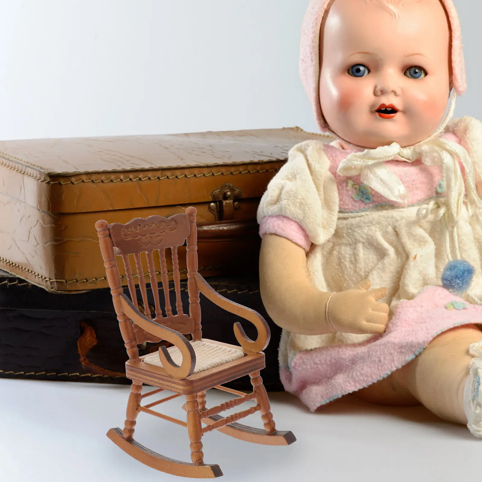 

Exquisite Mini Rocking Chair Wooden Dollhouse Furniture for Miniature Landscaping Scene Realistic Home Decor Accessory