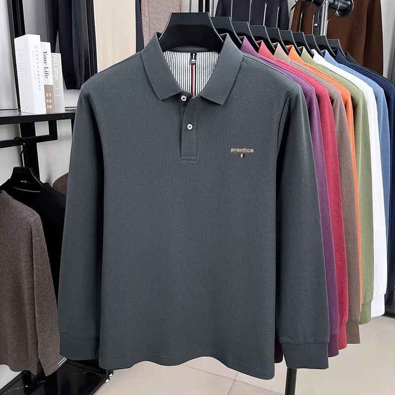 100% القطن الخالص الربيع والخريف جديد الرجال طويلة الأكمام مريحة عارضة PoLo قميص العلامة التجارية الأصلية تي شيرت أعلى