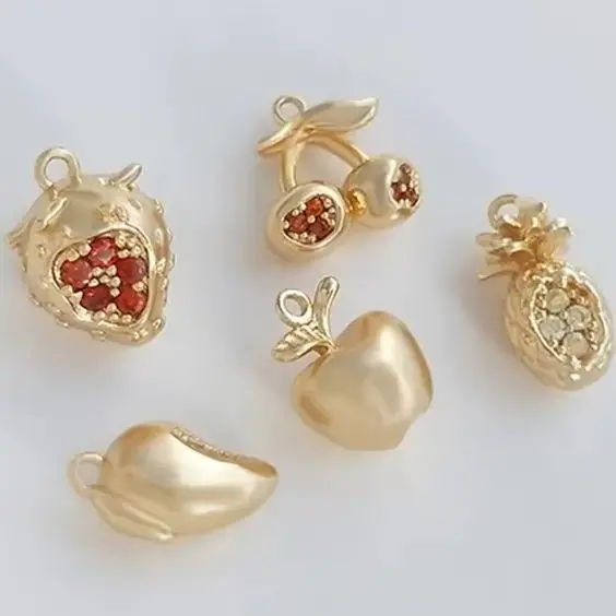14K Gold Plated zirconium fruit pendant mango strawberry cherry DIY bracelet pendant