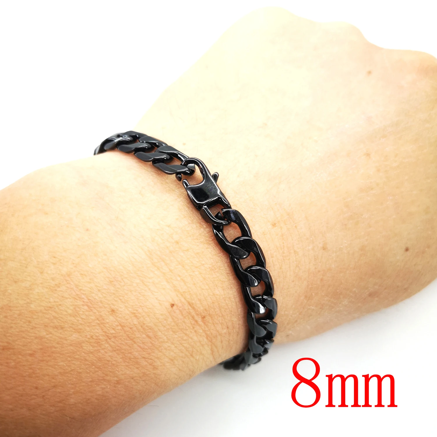 8mm Men Stainless Steel Bracelet Link Chain Motorcycle Wristband for Biker Curb Bangle Gifts for Father Husband Boy Waterproof