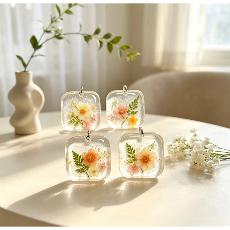 Silicone mold, four-section rounded square silicone mold, with hanging holes, resin decorative label forming mold