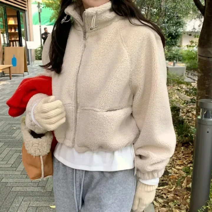 

Шикарное зимнее женское пальто из меха ягненка с завязками на талии и воротником-стойкой на молнии, повседневное теплое пальто из полиэфирного волокна