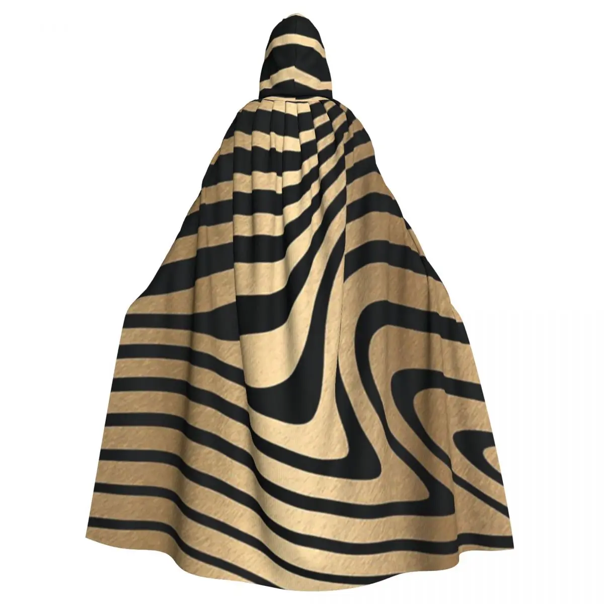 

Gold And Black Abstract Zebra Stripes Animal Long Hooded Cloak Witch Medieval Costume Cosplay Cape HalloweenParty Adult Unisex