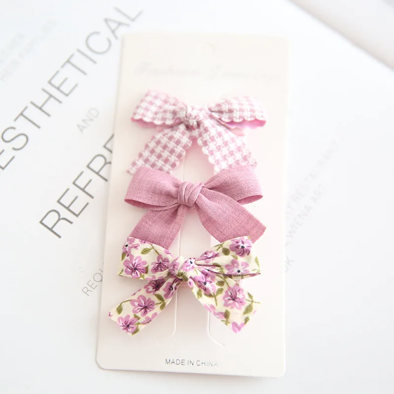 Детские заколки для волос, 3 шт., очаровательные заколки с цветочным бантом, полностью покрытые тканью, мягкие, безопасные для малышей, простой набор узлов «парусник»