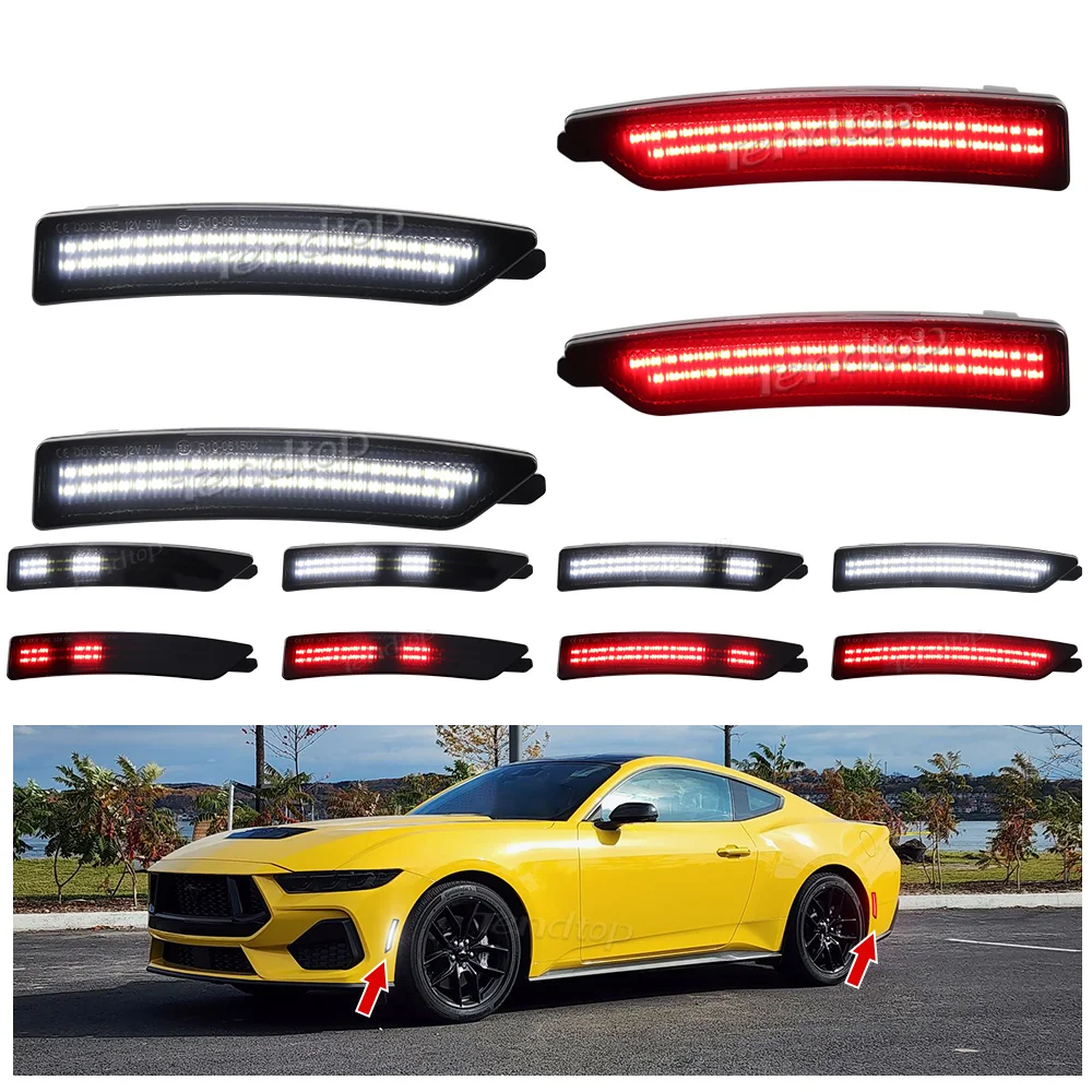 

Комплект из 4 светодиодных боковых габаритных огней для переднего и заднего бампера, светодиодные сигнальные лампы на крылья для Ford Mustang 2024-2025 (S650, Gen7)