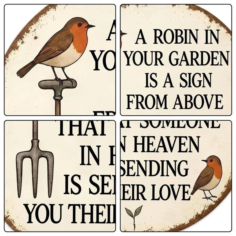 Retro Tin Wall Decor with Sentimental Sympathy Phrase and Farm Tool Artwork for Garden Yard Patio Indoor Accent 20x20cm