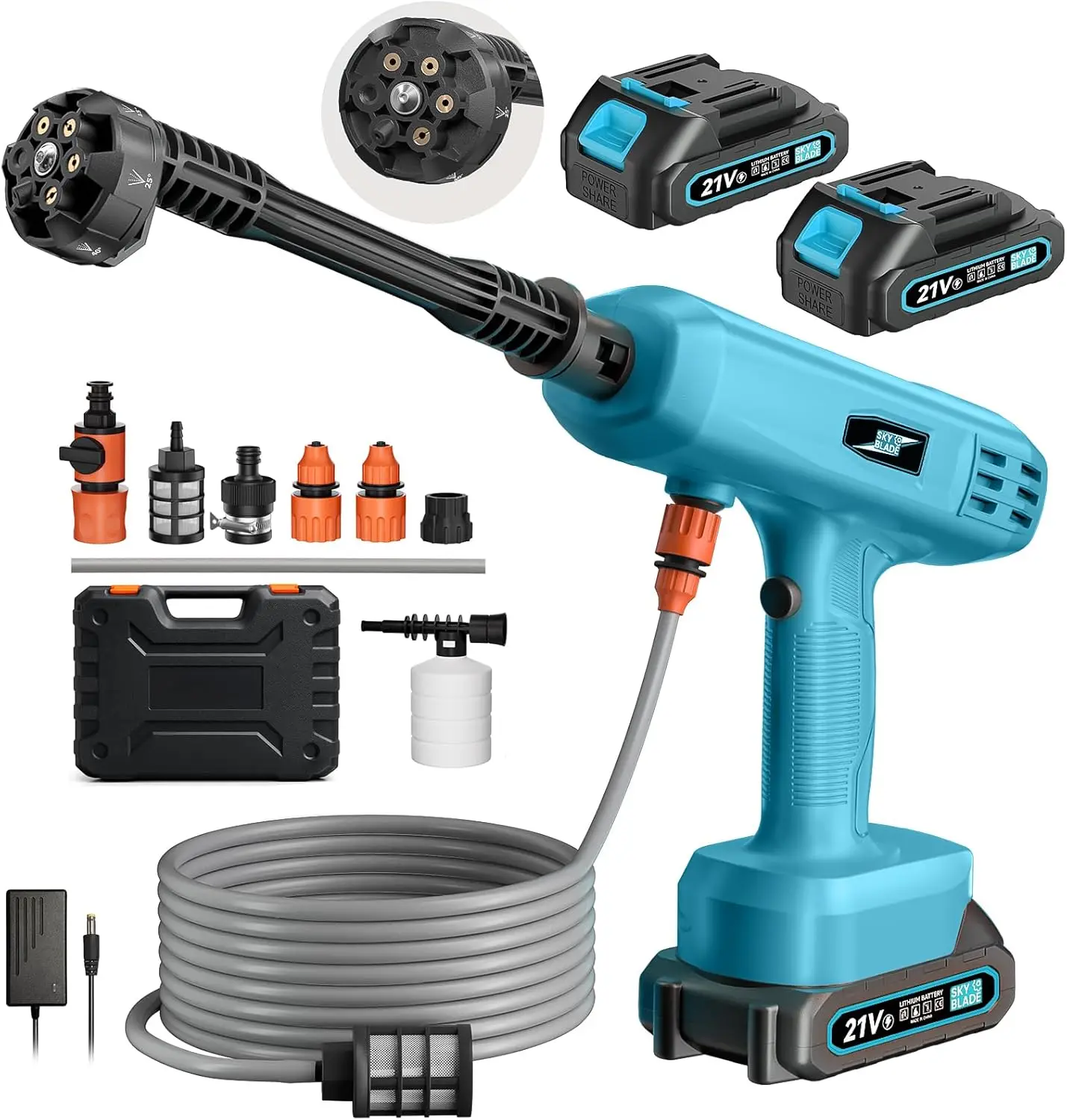 

Portable Battery Power Washer, Electric Handheld with 6-in-1 Nozzle, 3000mAh, for Car, Floor, Garden, Fence