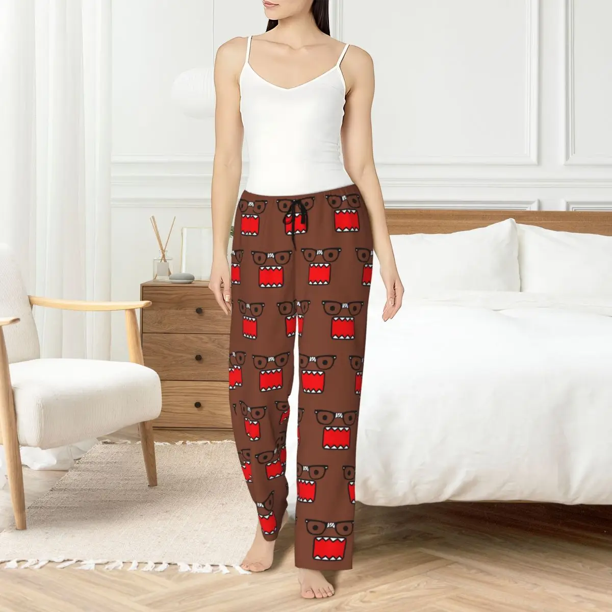 Custom Domo Kun Pajama Pants Women's Anime Sleepwear Lounge Sleep Bottoms Stretch with Pockets