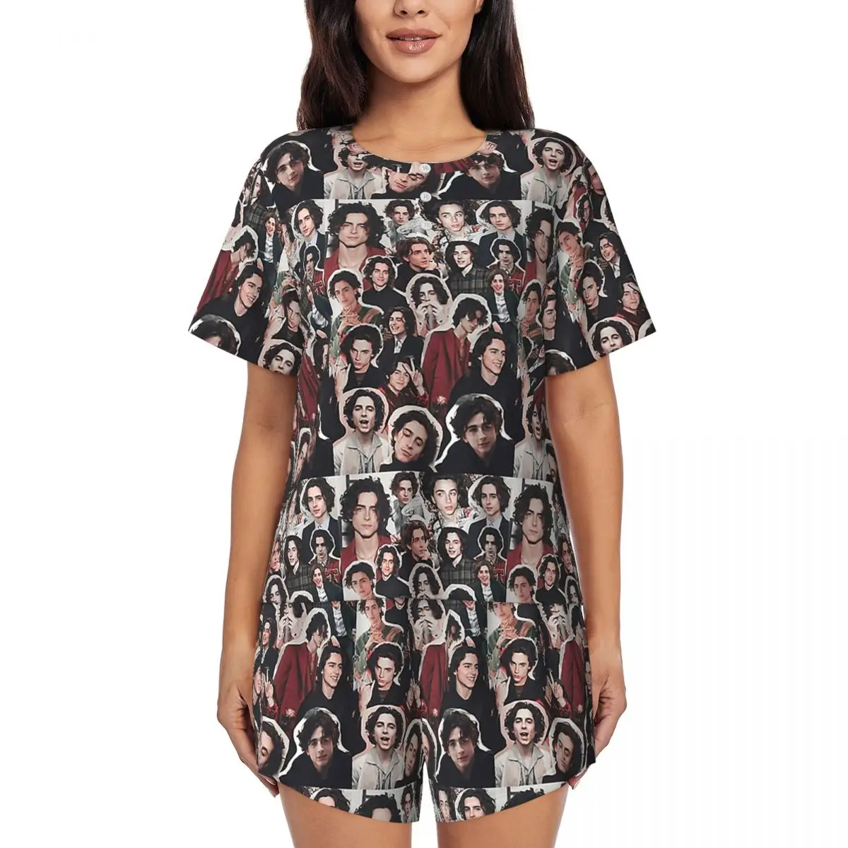 

Timothee Chalamet Collage Edit Round Neck Short Sleeve Nightgowns for Sleeping Sleepshirts Women Soft Pajama Set Short Pants