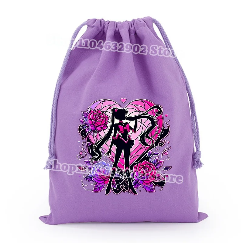 Sailor Moon Small Drawstring Pockets Cartoon Anime Graphic Print Storage Bags Mini Gifts Bag Birthday Party Decorations Handbags - view 3