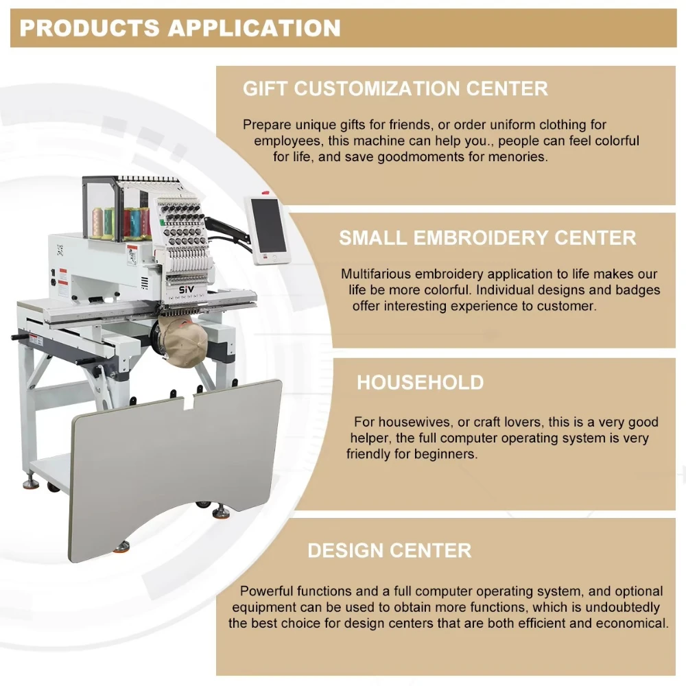 ماكينة تطريز برأس واحد أوتوماتيكية عالية السرعة SIV تطريز تي شيرت مسطح محوسبة للخياطة والتصميم
