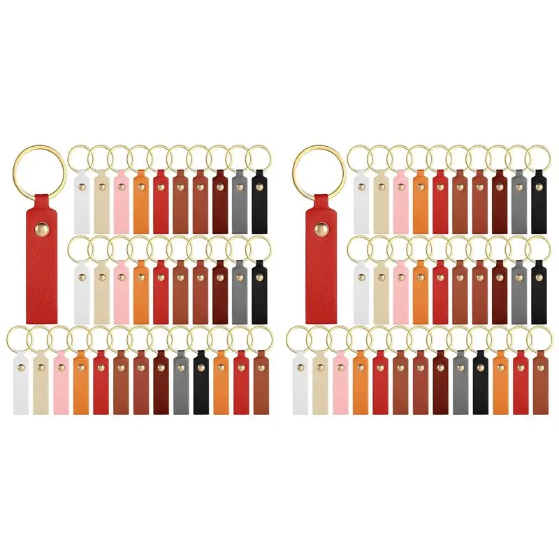 

Premium-200Pcs PU Leather Key Fob Kit, Leather Keychain Blanks With Gold Rivet And Metal Rings, Multicolor Key Chain Making Kit