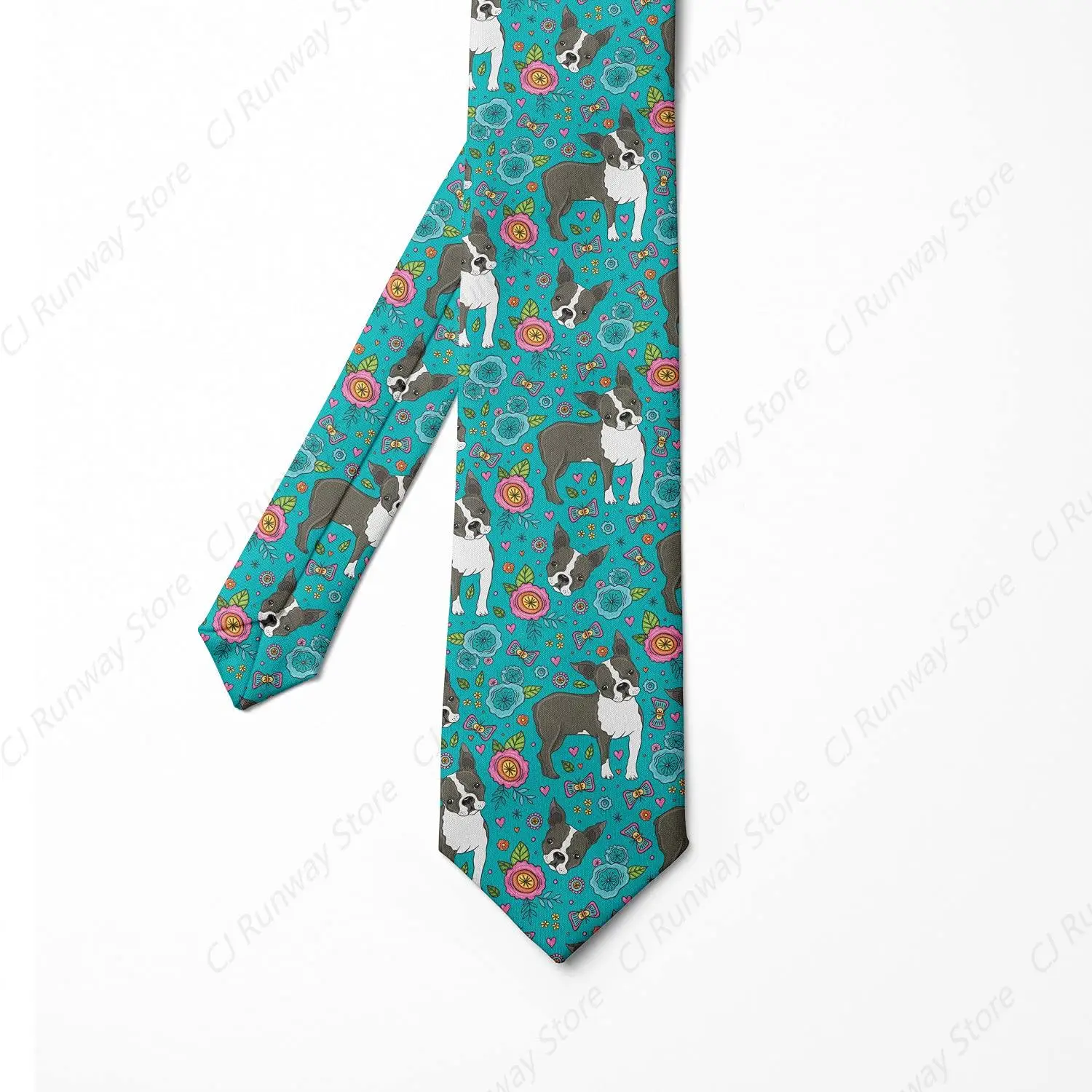 Necktie, Woodland Boston Terrier Floral, 3.7