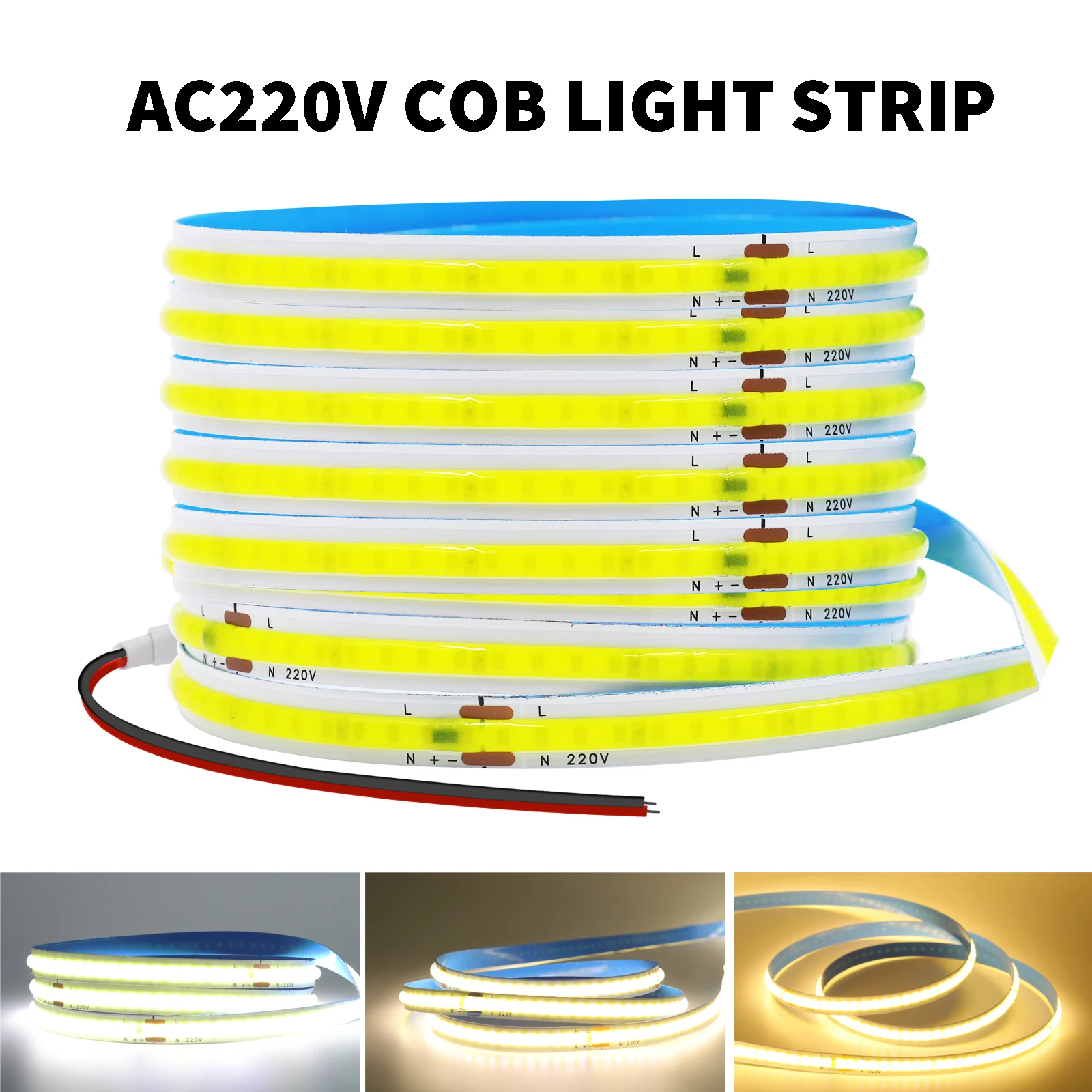 

AC220V COB Strip Light 240LEDs/m 8mm PCB Adhesive 3000K 4000K 6000K High Density Linear Lighting COB Light Bar For Home Decor