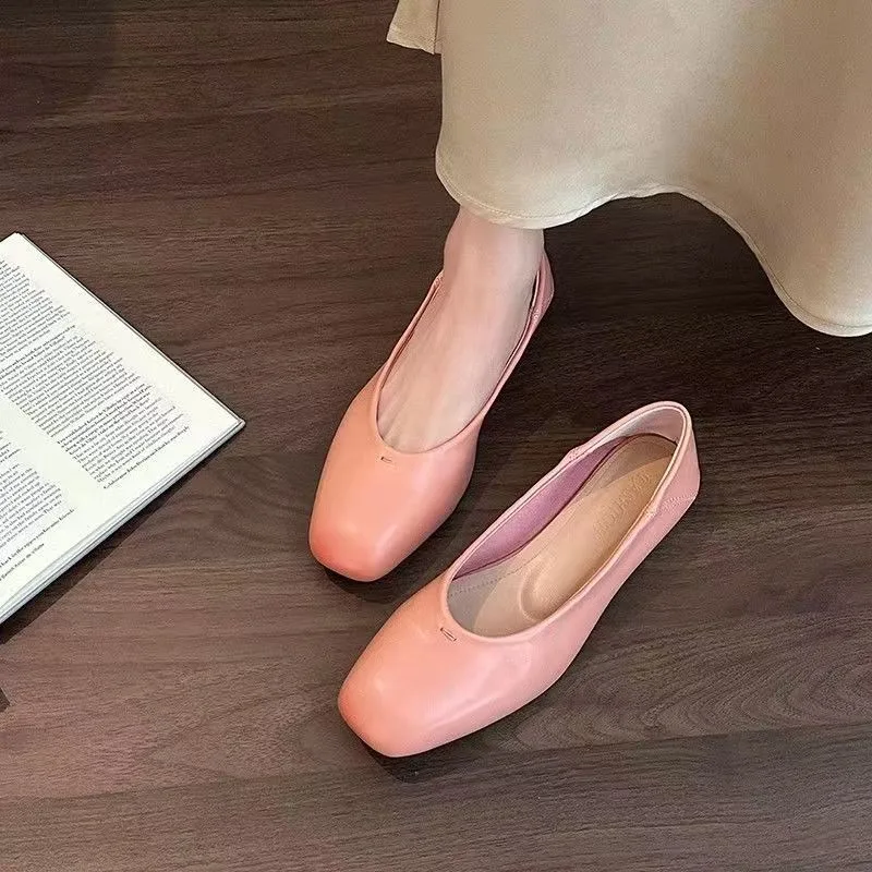 

Новинка 2023 года, женские слипоны из коровьей кожи с квадратным носком на плоской подошве, элегантные женские облегающие повседневные модельные туфли на каблуке 1 см