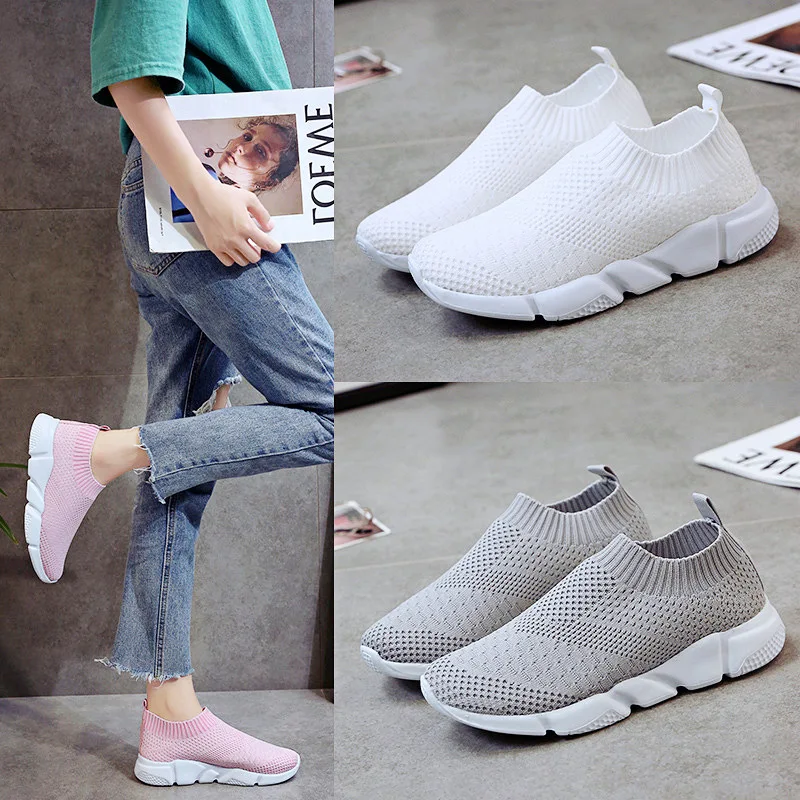 Women Shoes Knitting Sock Sneakers Women Lightweight Casual Slip On Flat Laides Shoes Woman Plus Size Loafers Walking Famela