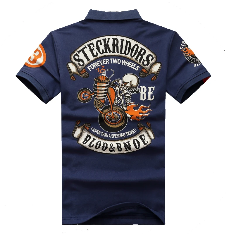 Japanese Motorcycle Biker Polo Shirt Mens Casual Skull Rider Print Cotton Short Sleeve Shirt Man Tops Tee Shirts M-6XL