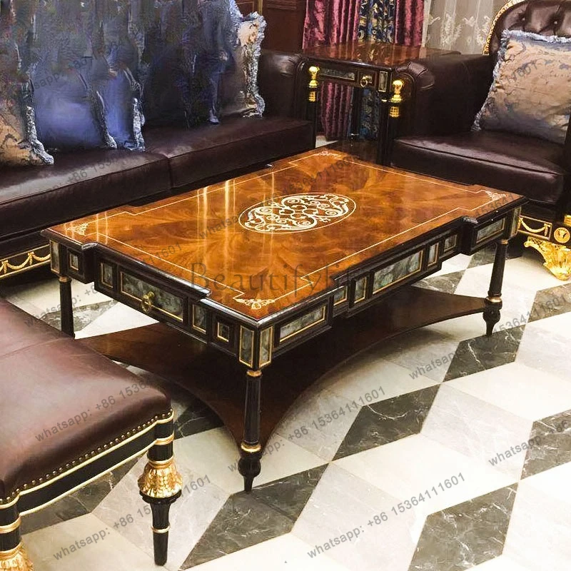 

Shell inlaid long coffee table British neoclassical small apartment rectangular coffee table furniture