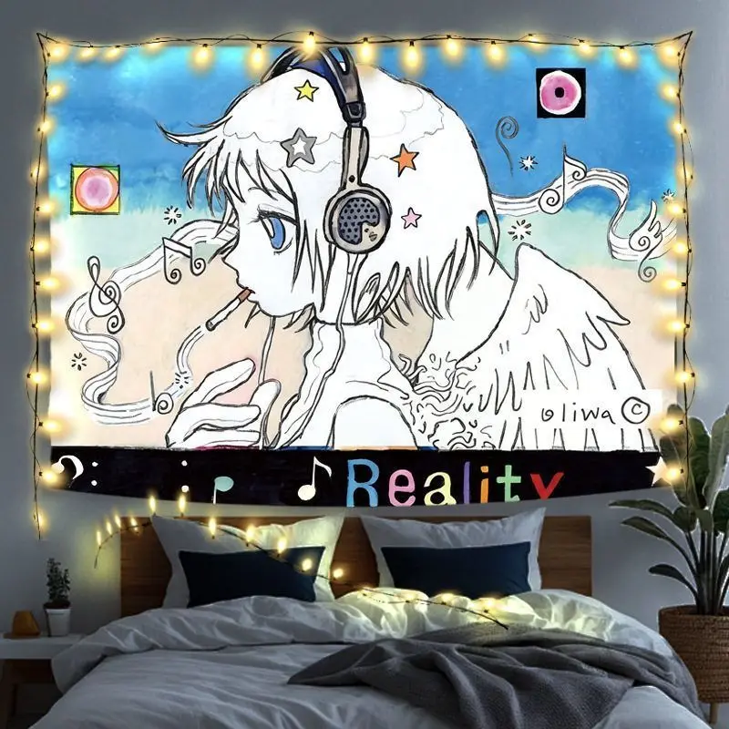 VIKAMA Angel Wing Lamb Line Art Horizontal Tapestry Wall Hanging for Room Decor Cozy Retro Aesthetic Unique Home Decor